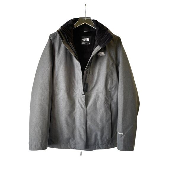 The North Face Inlux Insulated Jacket Women L Parka Gray HyVent Hood Fleece - Picture 1 of 3